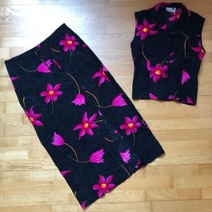 Vintage maxi skirt and top, floral, 90s, 80s